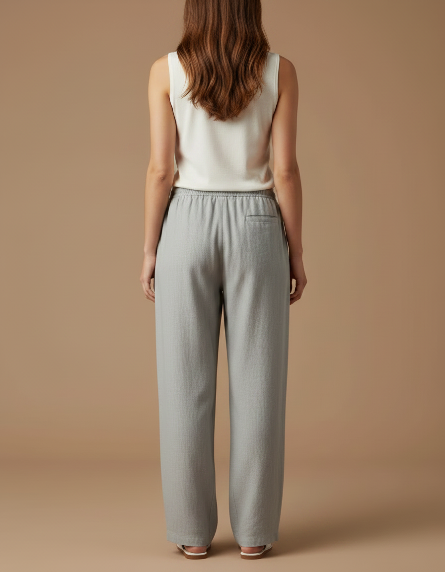 Pantalon Chinois Gris Lin Ample Confortable Décontracté - vue 2