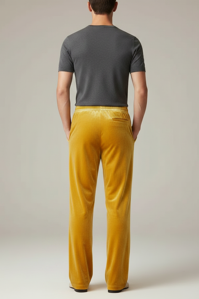 Pantalon Chinois Velours Jaune Ample Décontracté Fluide - vue 2