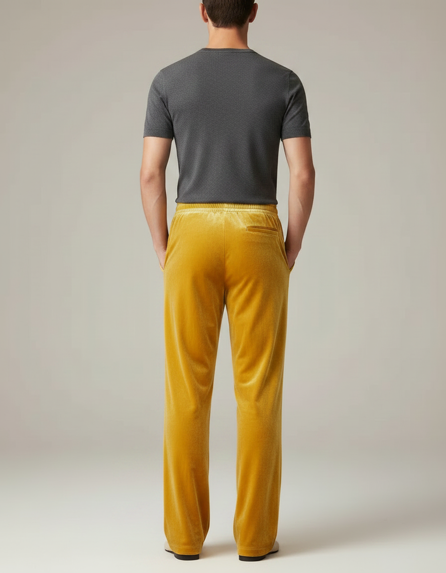 Pantalon Chinois Velours Jaune Ample Décontracté Fluide - vue 2