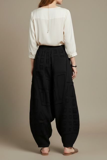 Pantalon Chinois Noir Ample Lin Texturé Femme - vue 2
