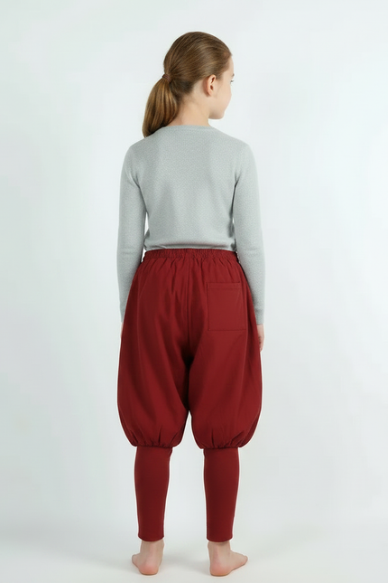 Pantalon Chinois Rouge Sarouel Bouffant Coton Jambières - Bordeaux - vue 2