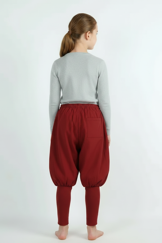 Pantalon Chinois Rouge Sarouel Bouffant Coton Jambières - Bordeaux - vue 2