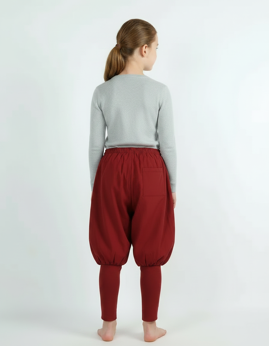 Pantalon Chinois Rouge Sarouel Bouffant Coton Jambières - Bordeaux - vue 2