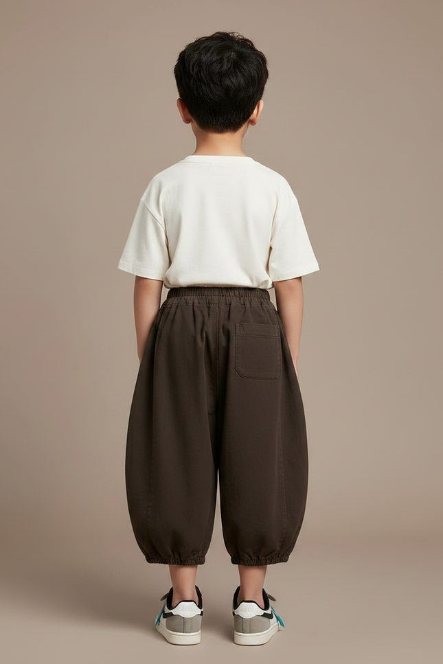 Pantalon Chinois Marron Ample Coton Élastique Garçon - Toile - vue 2