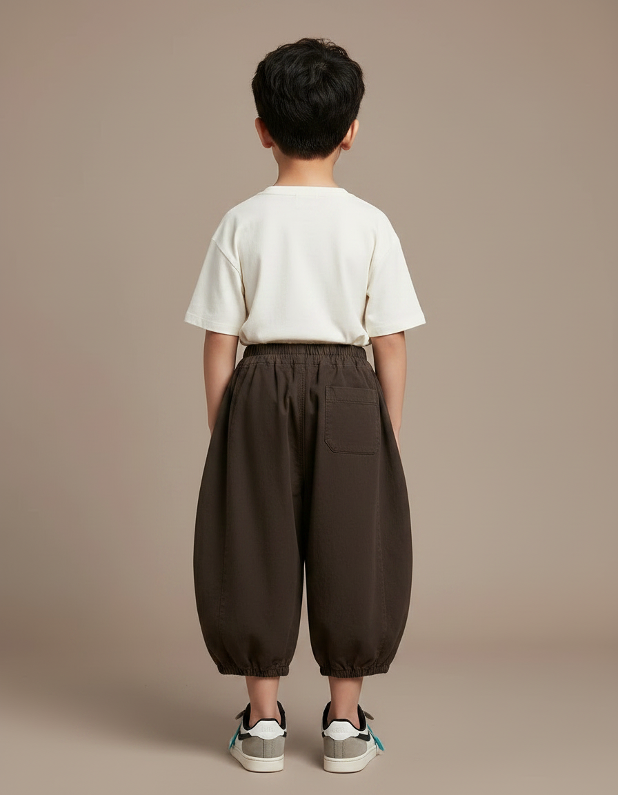 Pantalon Chinois Marron Ample Coton Élastique Garçon - Toile - vue 2