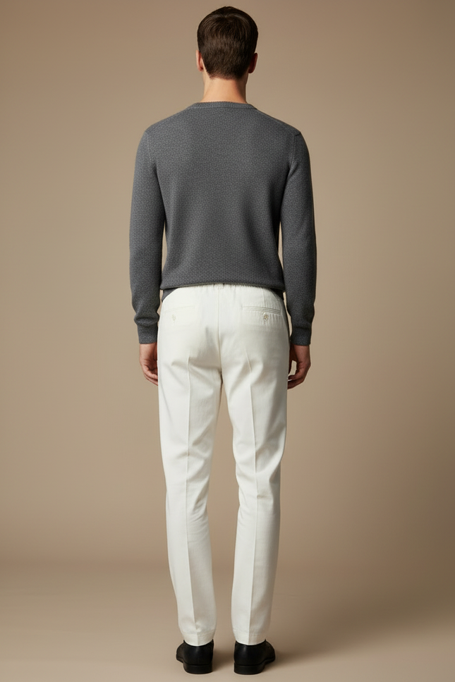 Pantalon Chinois Crème Lin Cordon Décontracté Homme - Beige - vue 2