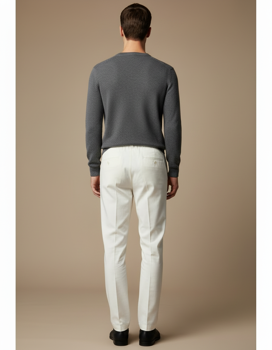 Pantalon Chinois Crème Lin Cordon Décontracté Homme - Beige - vue 2
