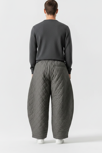 Pantalon Chinois Matelassé Large Gris Polaire Hiver - Kaki Polyester - vue 2