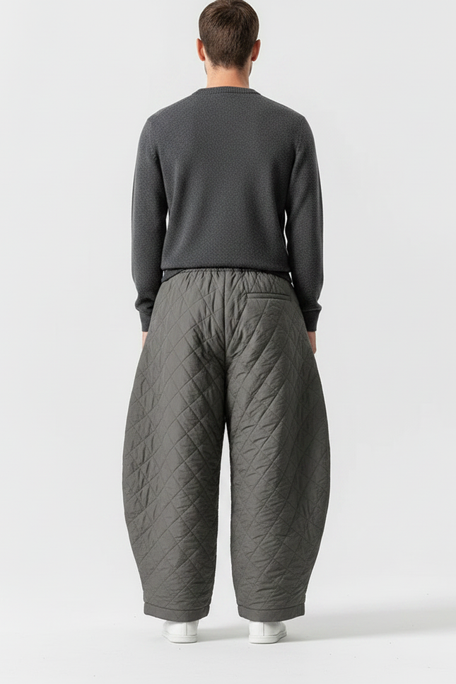 Pantalon Chinois Matelassé Large Gris Polaire Hiver - Kaki Polyester - vue 2