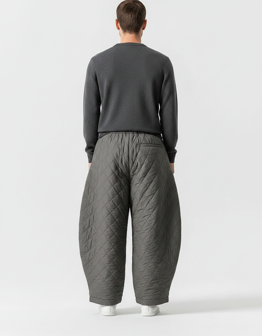 Pantalon Chinois Matelassé Large Gris Polaire Hiver - Kaki Polyester - vue 2
