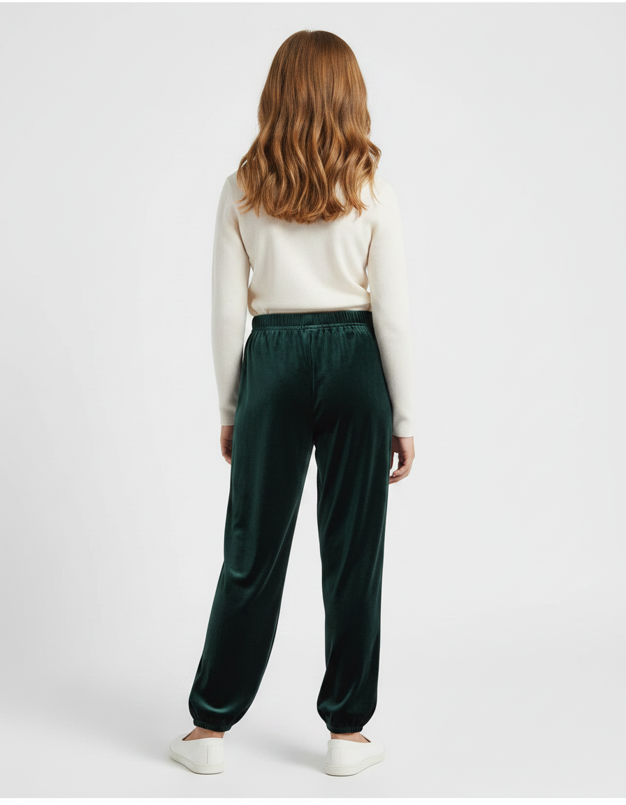 Pantalon Chinois Velours Vert Ample Élastique Enfant - vue 2