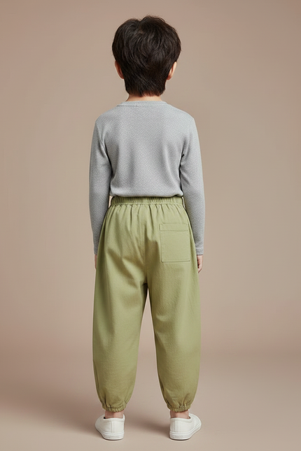 Pantalon Chinois Vert Ample Coton Brodé Enfant Décontracté - vue 2