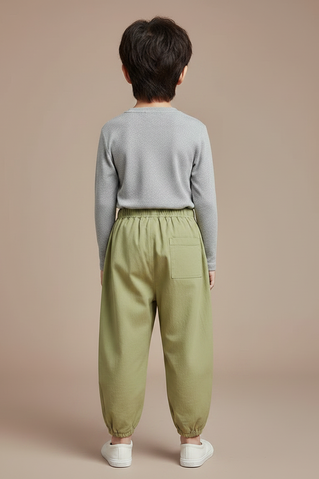 Pantalon Chinois Vert Ample Coton Brodé Enfant Décontracté - vue 2