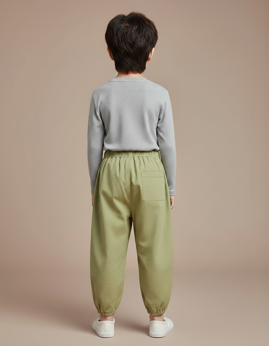 Pantalon Chinois Vert Ample Coton Brodé Enfant Décontracté - vue 2