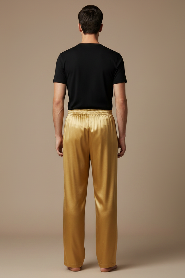 Pantalon Chinois Doré Satin Ample Élégant Homme - vue 2
