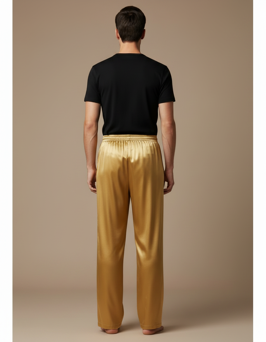 Pantalon Chinois Doré Satin Ample Élégant Homme - vue 2