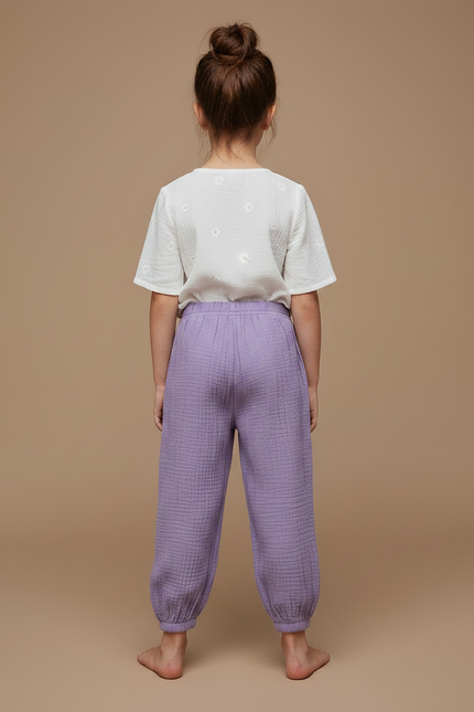Pantalon Chinois Violet Coton Ample Texturé Enfant - vue 2