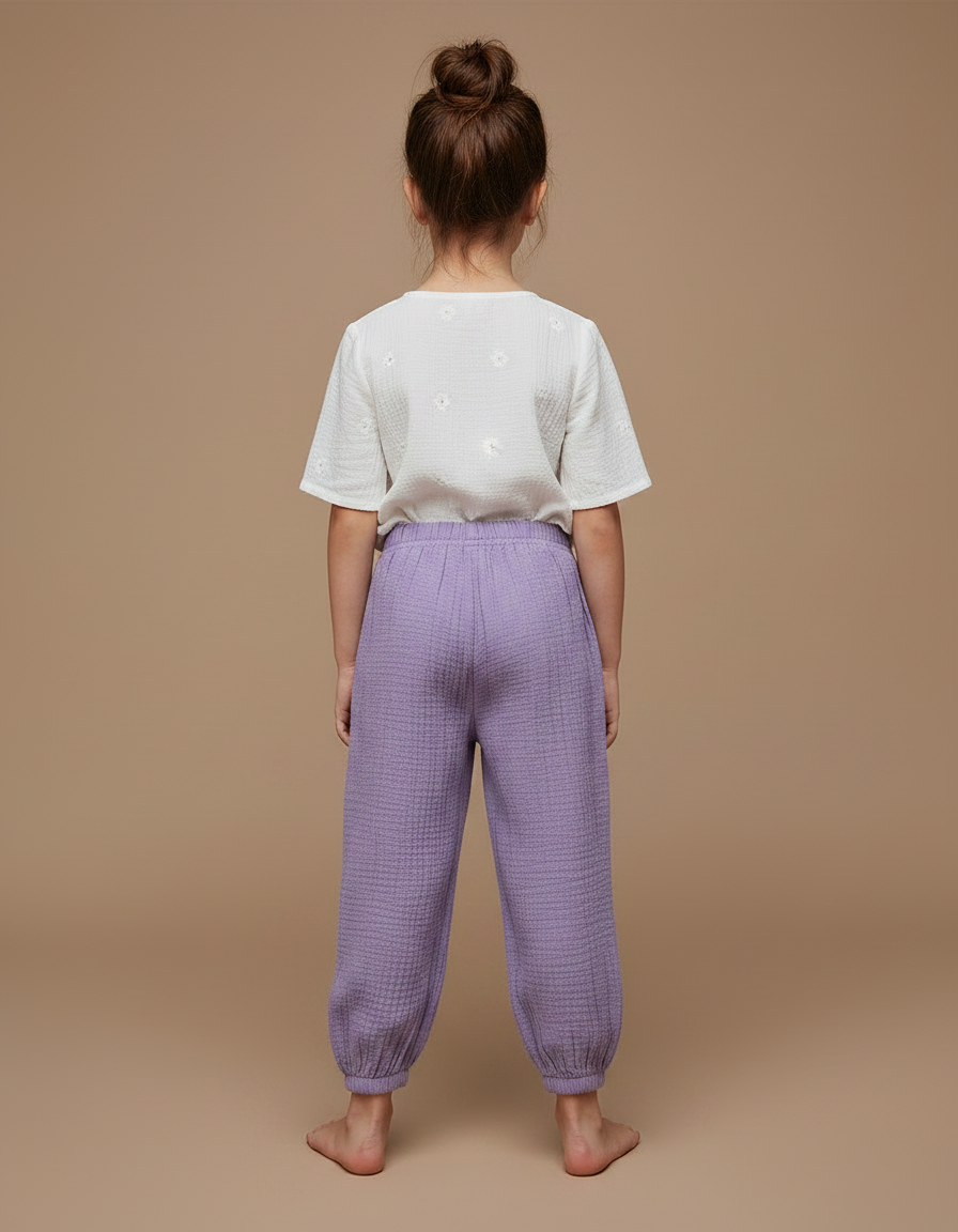 Pantalon Chinois Violet Coton Ample Texturé Enfant - vue 2