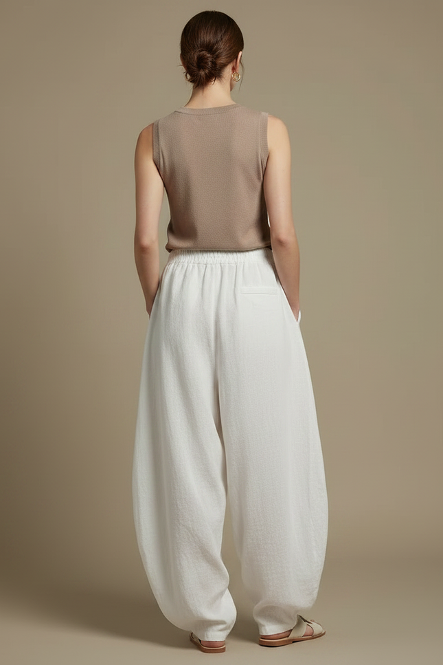 Pantalon Chinois Blanc Ample Lin Fluide Vintage - vue 2