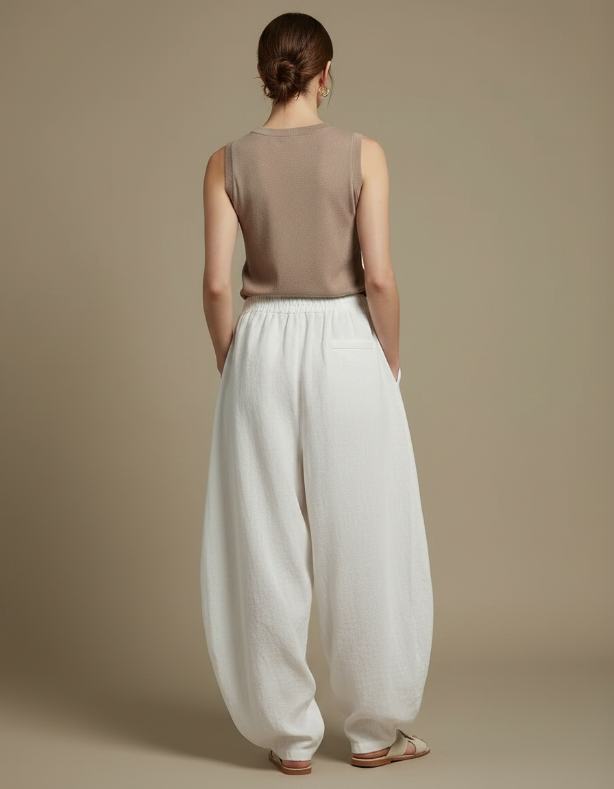 Pantalon Chinois Blanc Ample Lin Fluide Vintage - vue 2