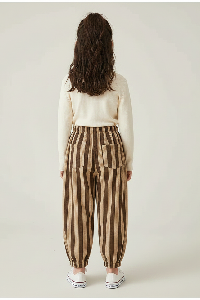 Pantalon Chinois Rayé Marron Ample Cordon Enfants - Cordé - vue 2