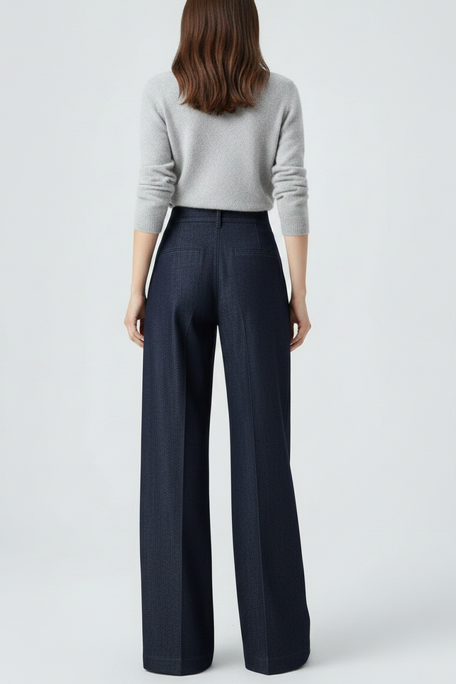 Pantalon Chinois Denim Large Plissé Élégant Femme - Marine Jean - vue 2