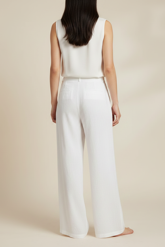 Pantalon Chinois Blanc Ample Lin Fluide Femme - vue 2