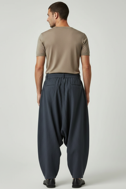 Pantalon Chinois Gris Foncé Ample Lin Cordon Homme - vue 2