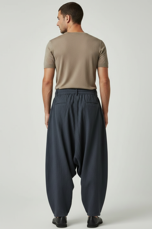 Pantalon Chinois Gris Foncé Ample Lin Cordon Homme - vue 2