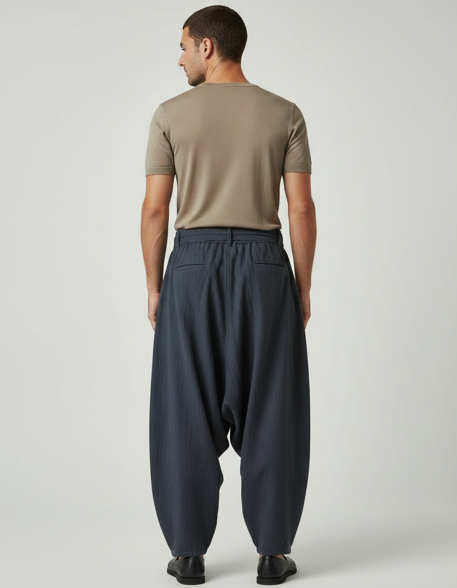 Pantalon Chinois Gris Foncé Ample Lin Cordon Homme - vue 2