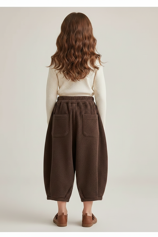 Pantalon Chinois Marron Côtelé Ample Enfant Hiver - Cordé - vue 2