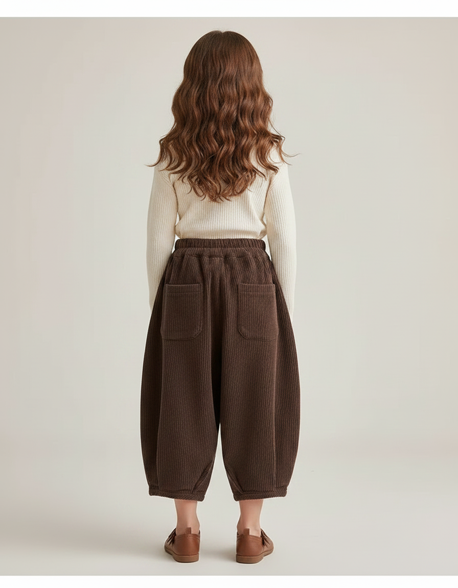 Pantalon Chinois Marron Côtelé Ample Enfant Hiver - Cordé - vue 2