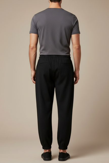 Pantalon Chinois Noir Coton Ample Décontracté Cordon - vue 2
