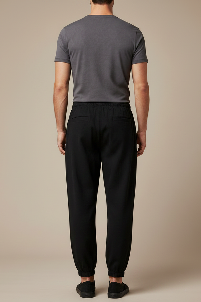 Pantalon Chinois Noir Coton Ample Décontracté Cordon - vue 2