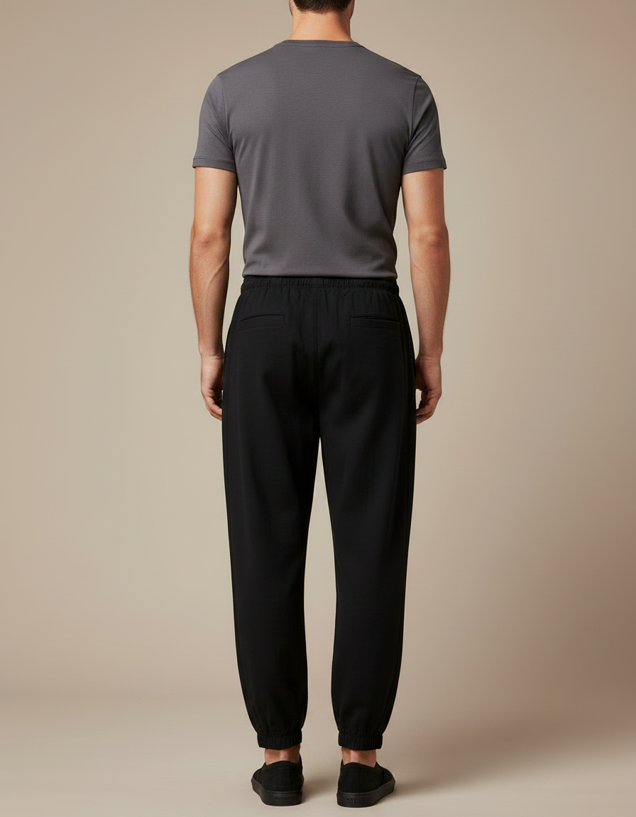 Pantalon Chinois Noir Coton Ample Décontracté Cordon - vue 2