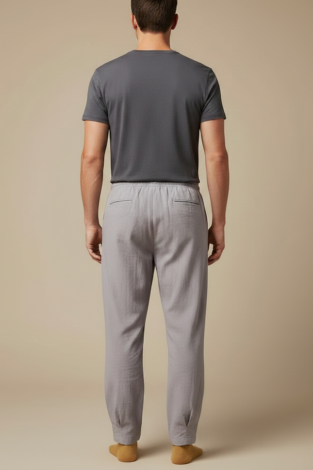 Pantalon Chinois Gris Clair Ample Coton Homme - vue 2