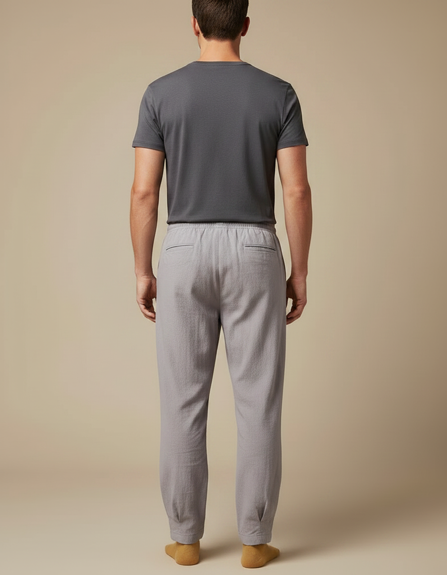 Pantalon Chinois Gris Clair Ample Coton Homme - vue 2