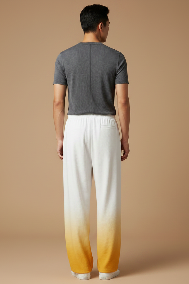 Pantalon Chinois Blanc Dégradé Jaune Ample Léger - Multicolore Maille - vue 2