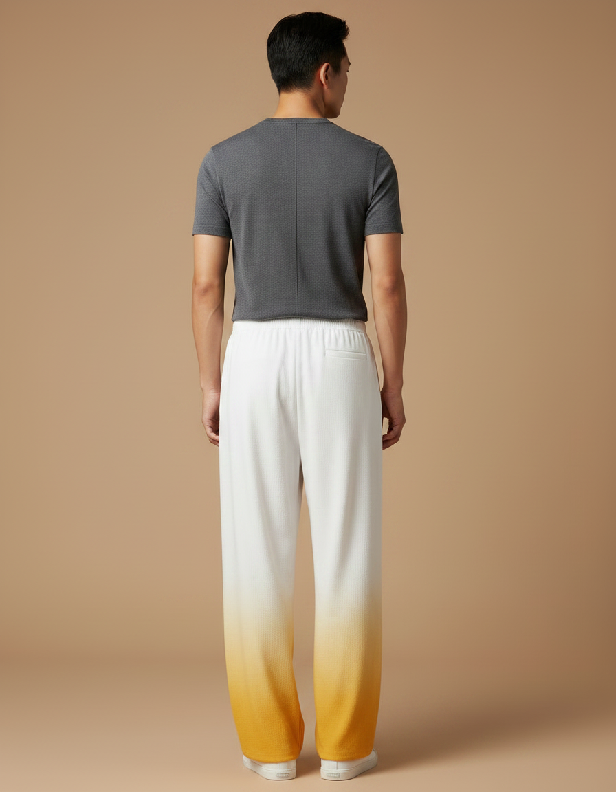 Pantalon Chinois Blanc Dégradé Jaune Ample Léger - Multicolore Maille - vue 2