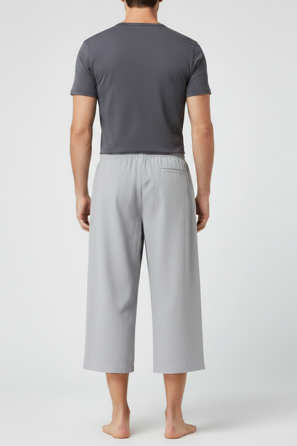 Pantalon Chinois Gris Clair Ample Coton Court Homme - vue 2