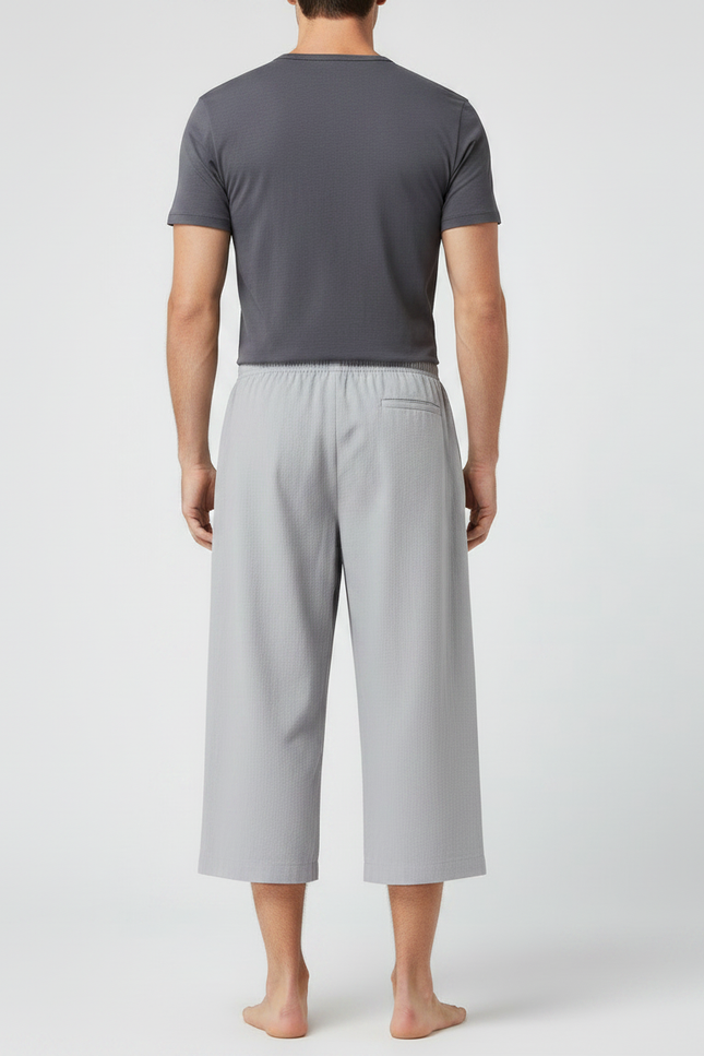 Pantalon Chinois Gris Clair Ample Coton Court Homme - vue 2