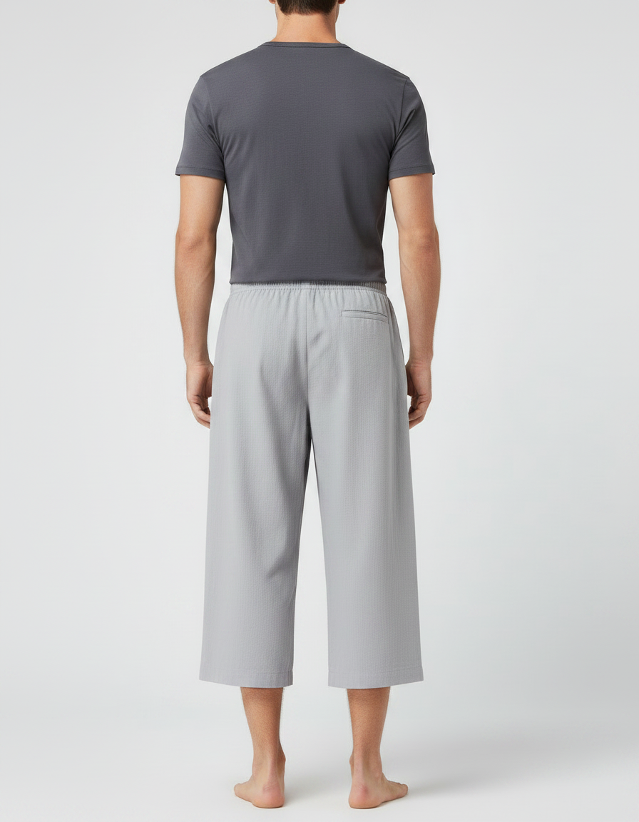Pantalon Chinois Gris Clair Ample Coton Court Homme - vue 2