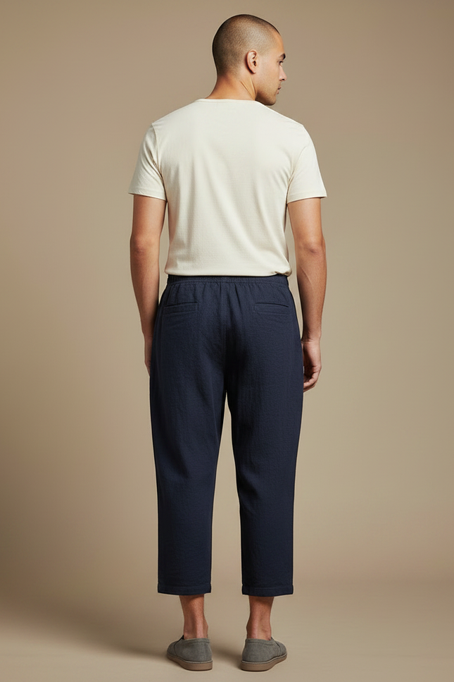 Pantalon Chinois Bleu Marine Ample Décontracté Lin Léger - vue 2