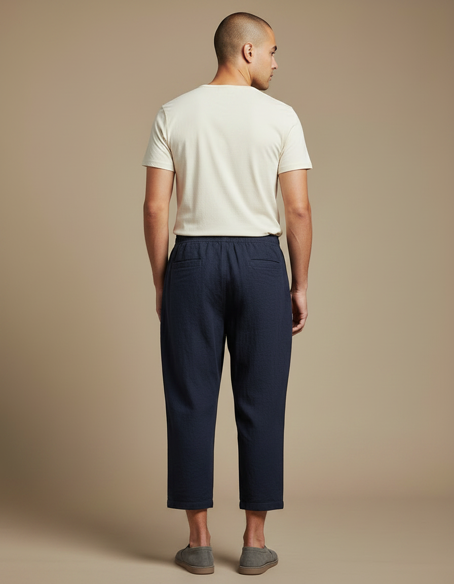Pantalon Chinois Bleu Marine Ample Décontracté Lin Léger - vue 2