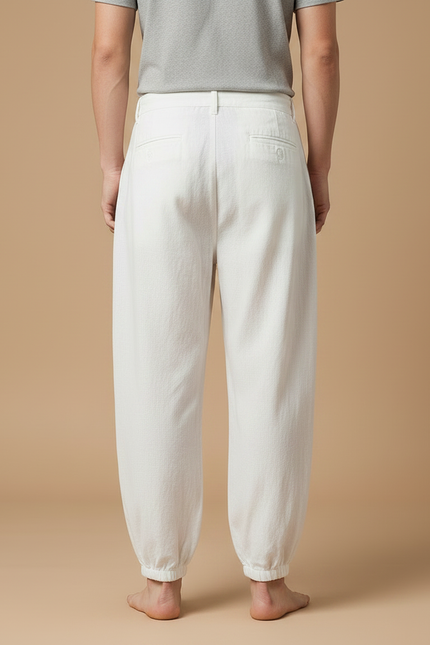 Pantalon Chinois Blanc Coton Ample Brodé Homme - vue 2