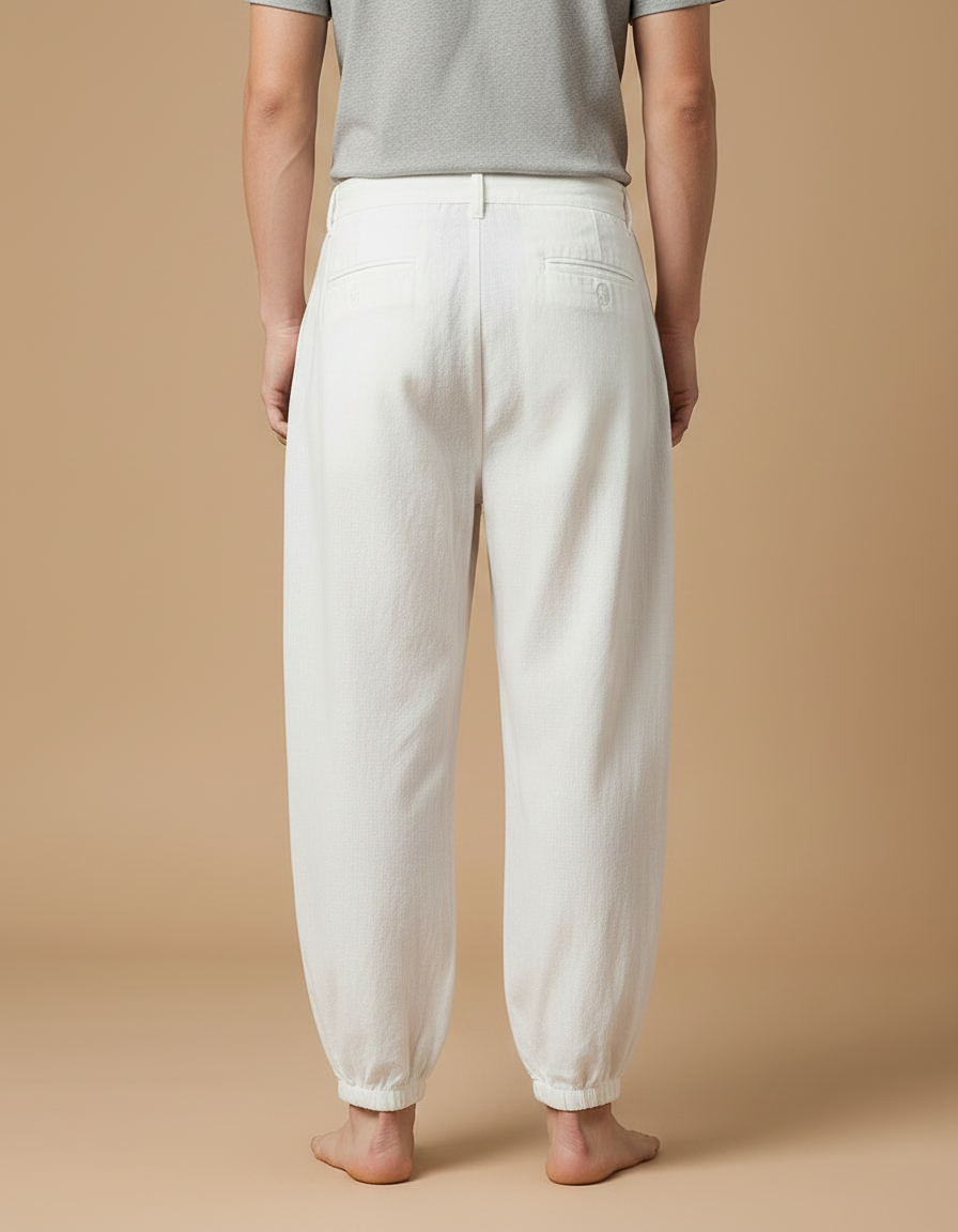 Pantalon Chinois Blanc Coton Ample Brodé Homme - vue 2
