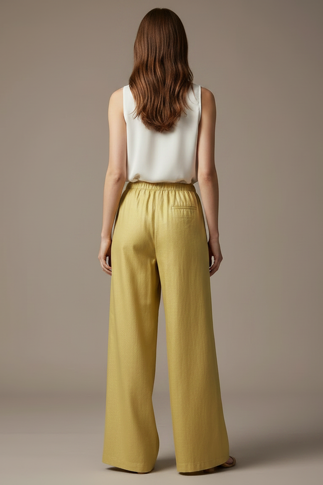 Pantalon Chinois Jaune Ample Fluide Décontracté Femme - Lin - vue 2