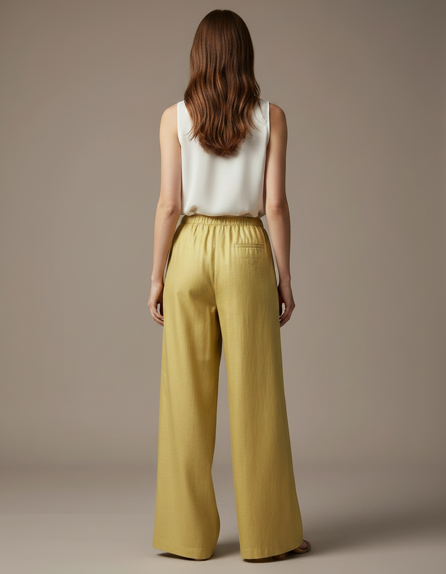 Pantalon Chinois Jaune Ample Fluide Décontracté Femme - Lin - vue 2