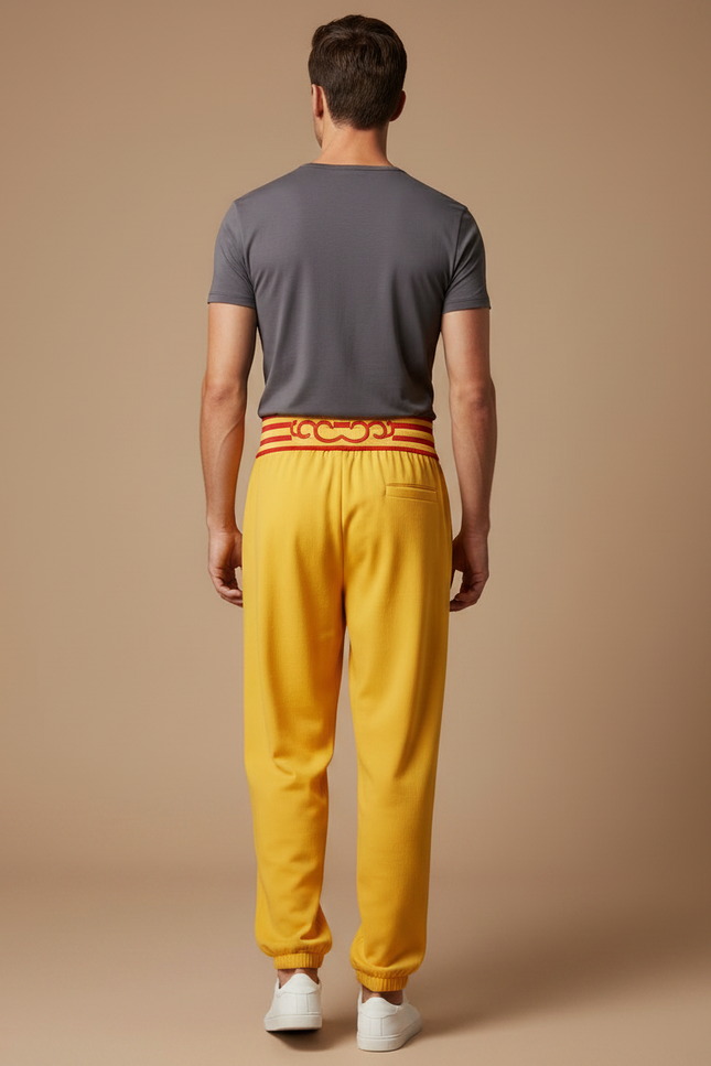 Pantalon Chinois Jaune Ample Décontracté Brodé Ceinture - Molleton - vue 2