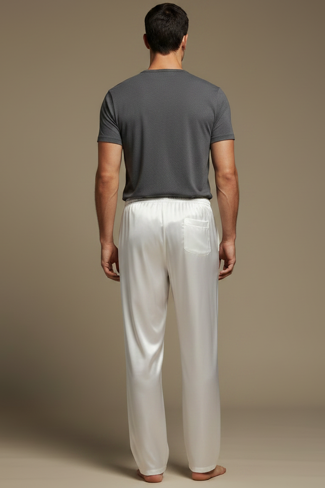 Pantalon Chinois Blanc Satin Fluide Élégant Homme - vue 2